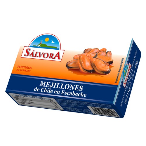 SÁLVORA Mejillones chilenos pequeños (20 / 30) en escabeche lata 69 g.