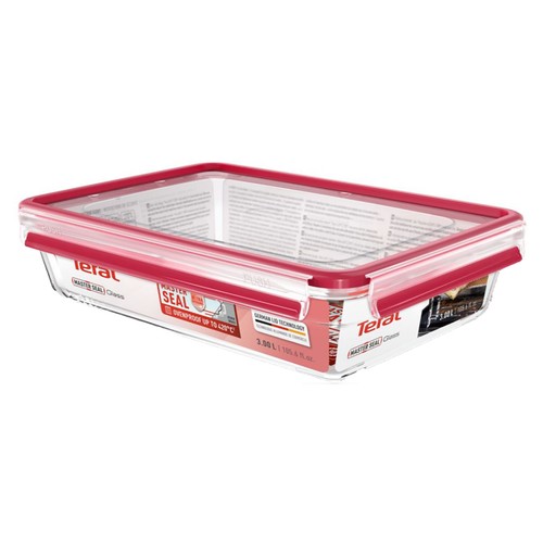 Recipiente hermético cuadrado de vidrio, capacidad de 3 litros, TEFAL Master Seal Glass.