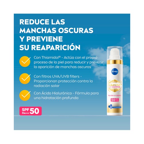 NIVEA Luminous 630º Tratamiento antimanchas con sérum facial y fluido UV diario.