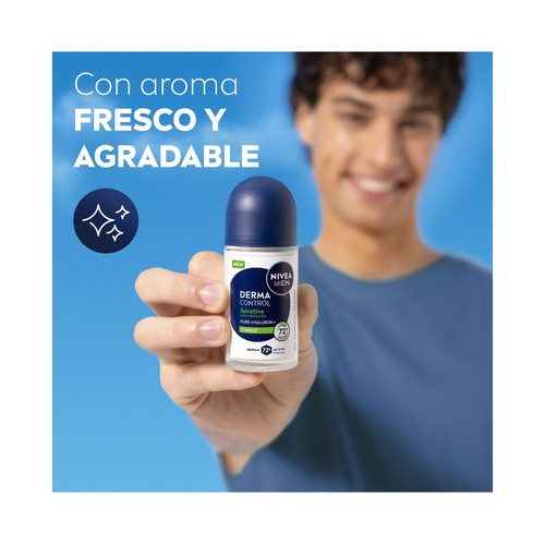 NIVEA Men derma control sensitive Desodorante roll on para hombre, antitranspirante hasta 72 horas.