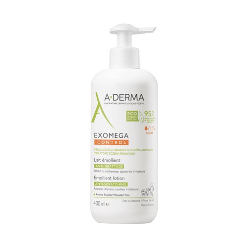 A.DERMA Exomega control Loción emoliente antiirritación , para pieles secas con tendencia al eccema atópico 400 ml.