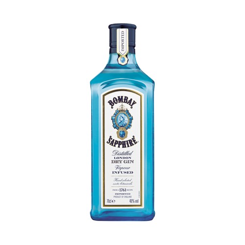 Ginebra inglesa premium tipo London dry gin BOMBAY SAPPHIRE botella de 70 cl..