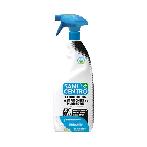 SANICENTRO Spray eliminador de manchas de humedad, con espuma activa, acción rápida y aroma a eucalipto 750 ml.