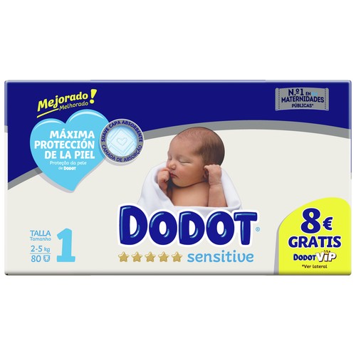 DODOT Pañales talla 1 para bebes de 2 a 5 kilogramos DODOT Sensitive 80 uds.