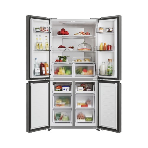 Frigorífico americano 4 puertas CANDY CFQQ5T817EPS gris oscuro, No Frost, clasificación energética: E, H: 181,5cm, A: 83,3cm, F: 65cm, capacidad total: 467L.