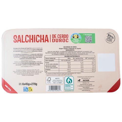 ALCAMPO CULTIVAMOS LO BUENO Salchichas cerdo duroc  270 g.