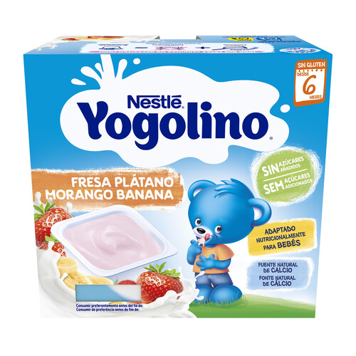 YOGOLINO Postre lácteo de fresa y plátano, adaptado para bebés a paritr de 6 meses YOGOLINO de Nestlé 4 x 100 g.