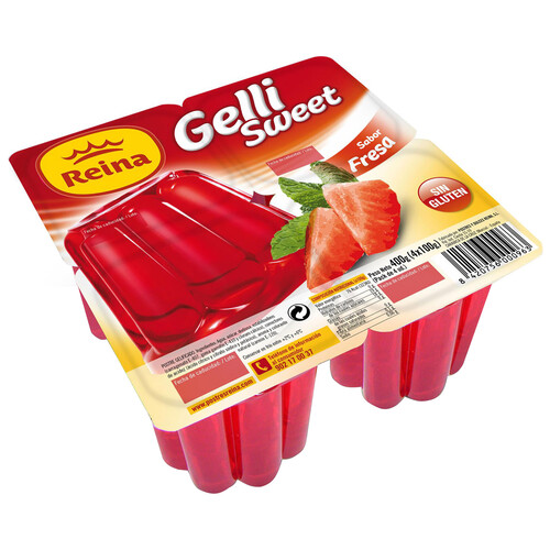Gelatina sin gluten con sabor a fresa REINA Gelli sweet 4 x 100 g.