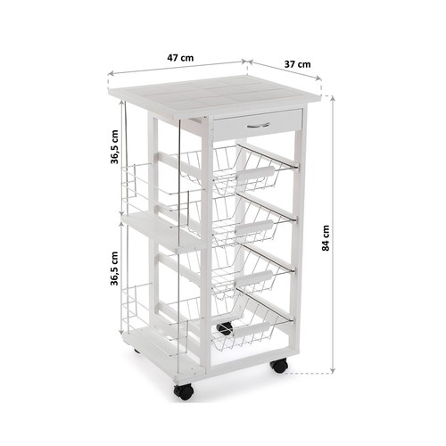 Carro de cocina con cajón, color blanco, VERSA HOME.