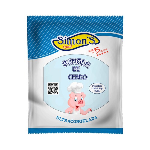 SIMONS"S FOOD Burger meat de cerdo, ultracongeladas 3x80 g.