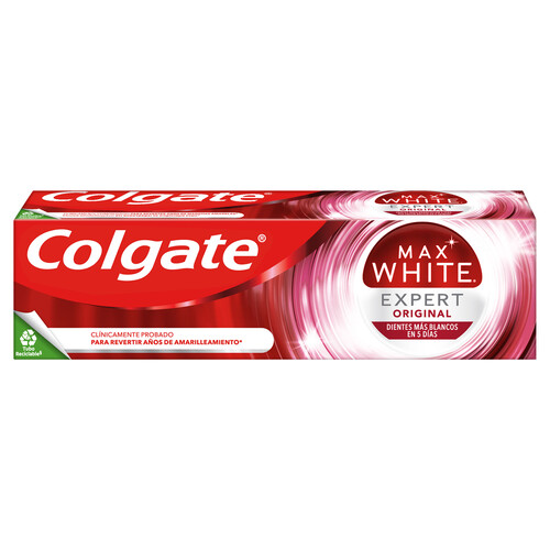 COLGATE Pasta de dientes blanqueadora con flúor y sabor a menta COLGATE Max white expert 75 ml.