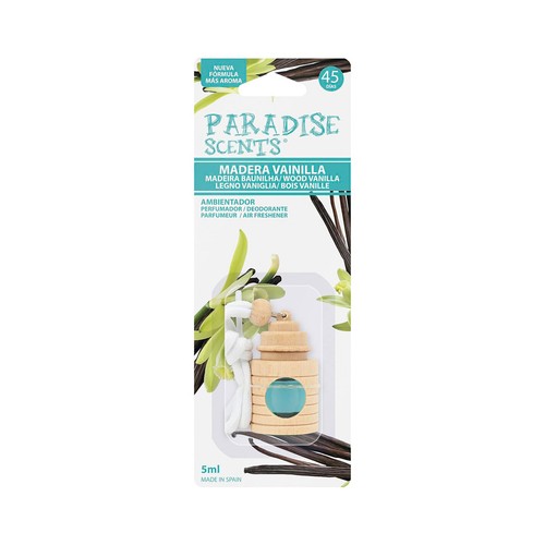 PARADISE SCENTS Ambientador para Coche con perfumador de madera para colgar con olor a vainilla.