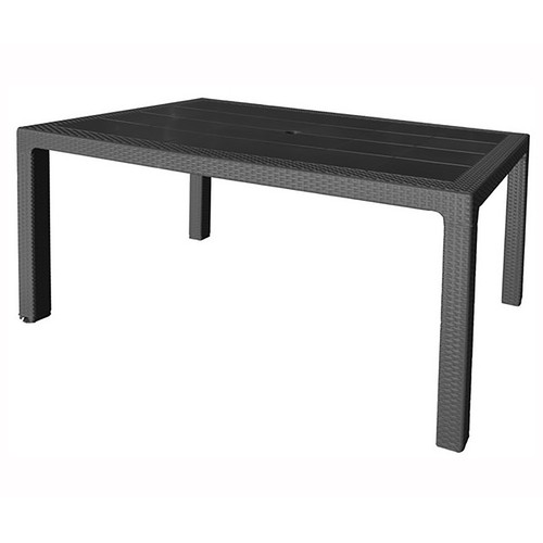 Mesa de jardín de ratán de color gris antracita 1,5x0,9x0,7m. GARDEN LIFE.
