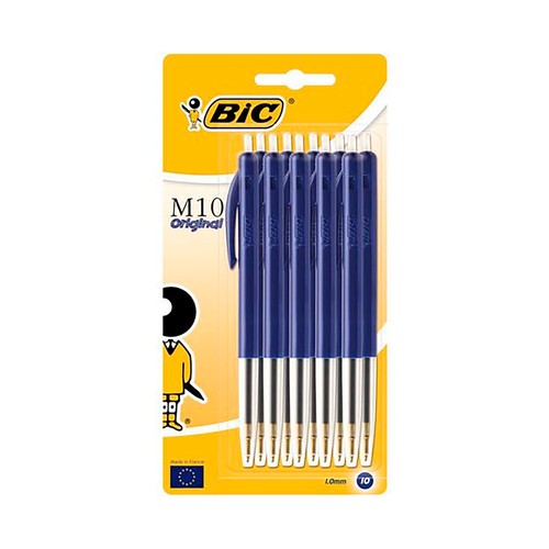 Set 10 bolígrafos m10 retráctil azul. BIC