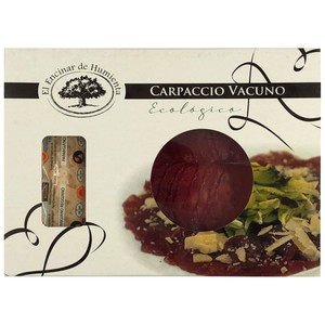 Imagen de Carpaccio de vacuno ecológico, con lascas de queso Parmigiano Reggiano EL ENCINAR DE HUMIENTA 100 g.