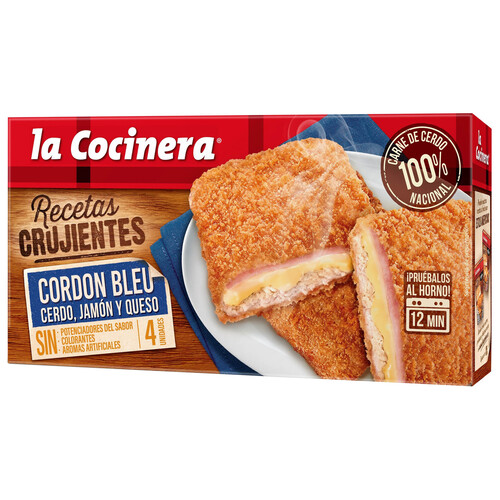 LA COCINERA Cordon bleu (cerdo, jamón y queso) Recetas crujientes 376 g.