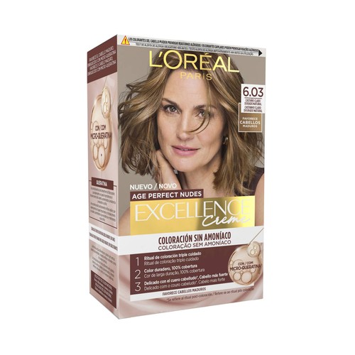 L´ORÉAL PARIS Excellence age perfect nudes tono 6.03 Castaño claro dorado natural Coloración permanente sin amoníaco.