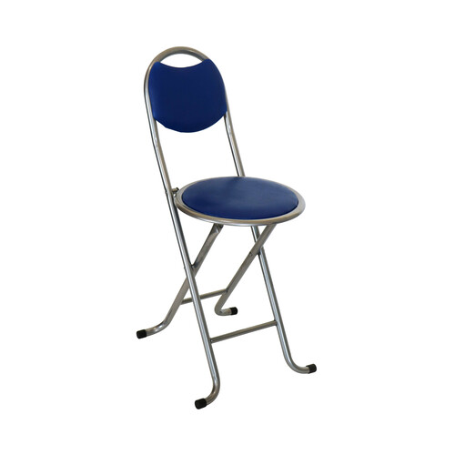 Silla plegable de acero y asiento de PVC color azul, PRODUCTO ALCAMPO.