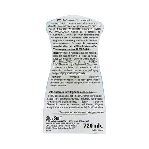 LA ANTIGUA LAVANDERA Perfumador para la ropa frescor azul 36cc 720ml.
