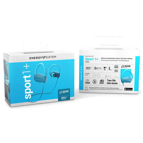 Auriculares deportivos bluetooth tipo cuello ENERGY SISTEM Earphones Bluetooth Sport 1+ Ocean, BLUETOOTH 5.1, USB-C, color azul.