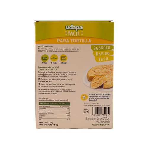 Patatas para tortilla UDAPA FÁCIL 450 g.