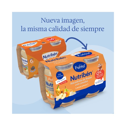 NUTRIBÉN Potitos® de macedonia de frutas con cereales, a partir de 6 meses 2 x 190 g.