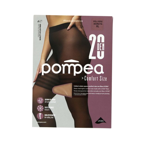 Panty transparente mate cómodo con fibra de Lycra, 20den, POMPEA, color polvere, talla 2XL.
