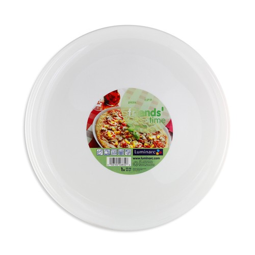 Plato llano para pizza serie Friends Time de 32 centímetros y fabricado en porcelana blanca LUMINARC 1 unidad.