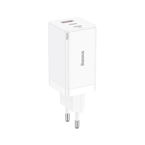 Cargador pared BASEUS Gan5 Pro ultrarápido, 65W, 2C+USB, color blanco