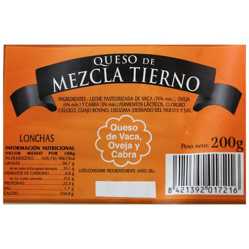 LOS CAMEROS Queso en lonchas tierno mezcla LOS CAMEROS 200 g.