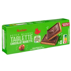 PRODUCTO ALCAMPO Galletas de mantequilla con tableta de chocolate con leche y avellanas 150 g.