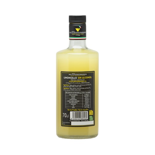 DEL MEDITERRANEO Limoncello (licor de limón) sin alcohol botella 70 cl.