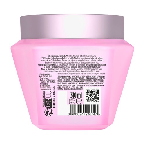 ELVIVE Glycolic gloss Mascarilla capilar brillo intenso, para cabellos apagados y sin brillo 310 ml.