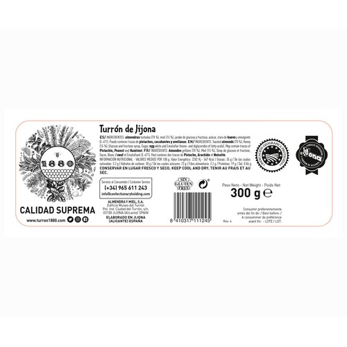 1880 Turrón de Jijona sin gluten 400 g.