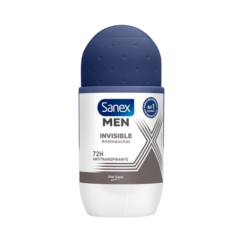 Desodorante roll on para hombre con protección anti transpirante de 24 horas SANEX Men dermo invisible 50 ml.