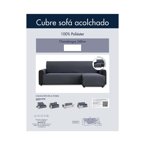 Cubresofá acolchado reversible para sofá chaise longue de 240 cm, color gris oscuro.