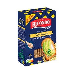 Imagen de RECONDO Integral Pan tostado 100% integral, con un 2% de lino y 1.7% de sesamo, 30 rebanadas,  270 g.