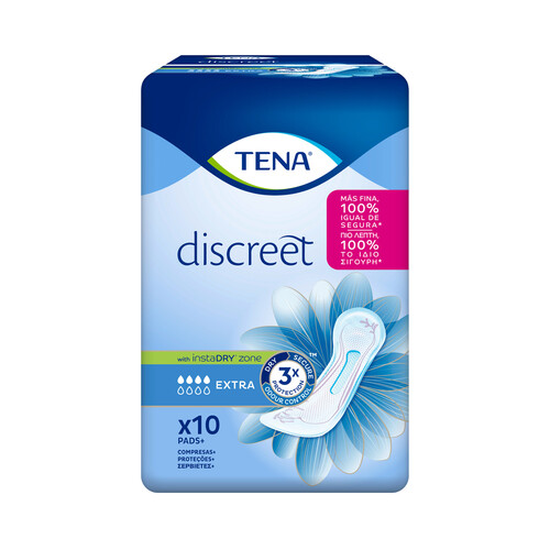 TENA Compresas de incontinencia extra, para pérdidas de orina moderadas o severas TENA Discreet 10 uds.