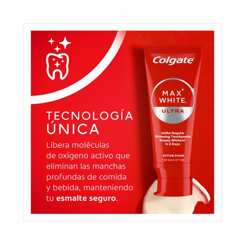 COLGATE Max white ultra Pasta de dientes con flúor y acción blanqueante 50 ml.