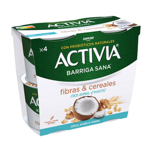 ACTIVIA Bífidus con fibras y cereales (coco, avena y nueces) ACTIVIA de Danone 4 x 115 g.