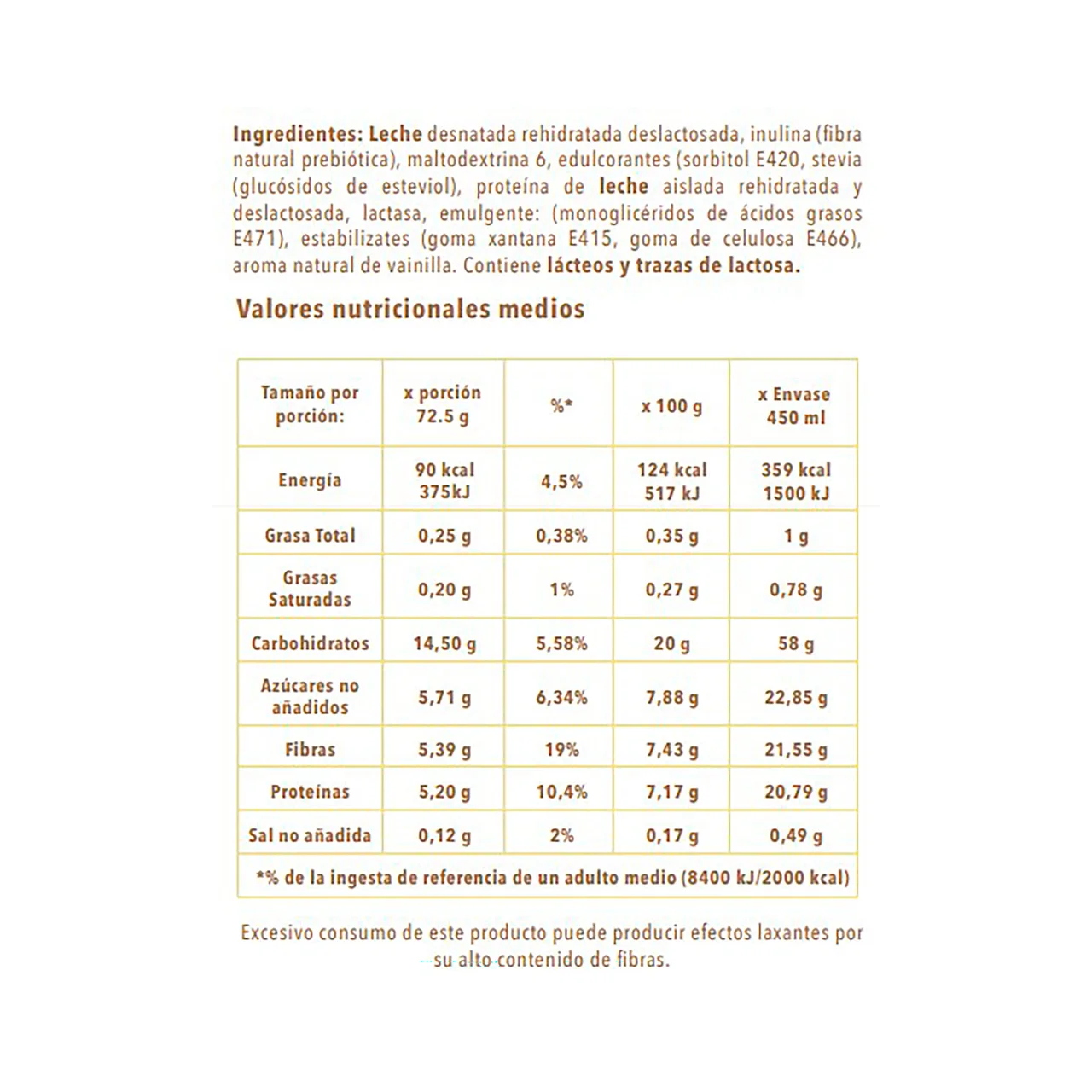 Tarrina de helado de vainilla, sin gluten y sin lactosa 450 ml.