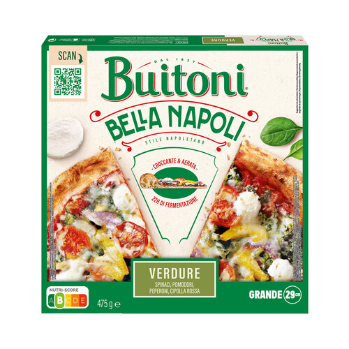 BUITONI Pizza congelada de verduras (espinacas, queso, peperoni y cebolla roja) Bella Napoli 475 g.