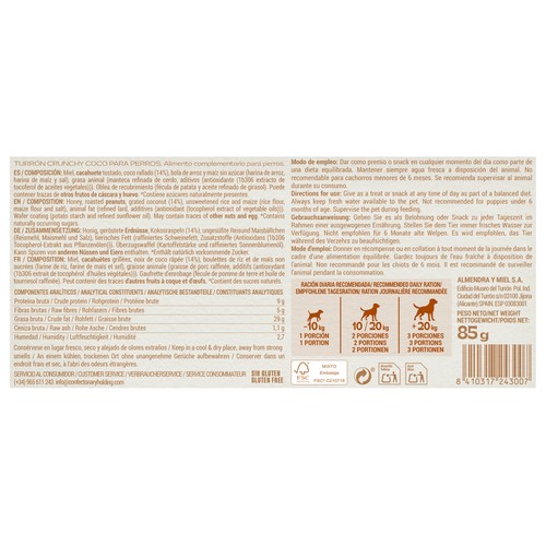 LOBO Snack tipo turrón-mascotas crujiente de coco para PERROS 85g.