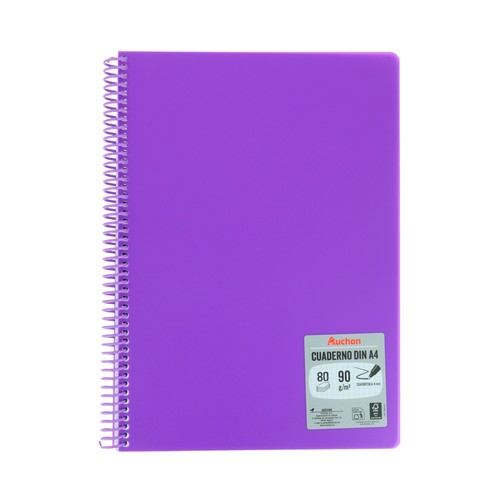 Cuaderno tamaño A4, color violeta, 80 hojas de 4 x 4, 90 gr, ALCAMPO.