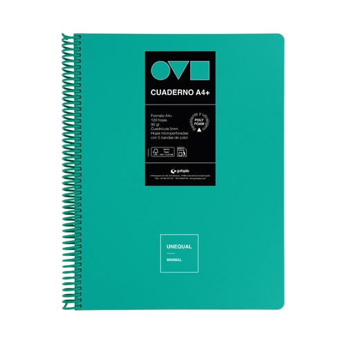 Cuaderno A4 120 hojas 90 gr 5x5 5 bandas Unequal Minimal surtido. GRAFOPLÁS