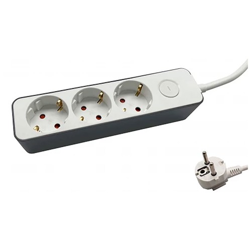 Ladrón base de 3 tomas de 5 m, 16 amperes, botón encendido/apagado. AUCHAN.