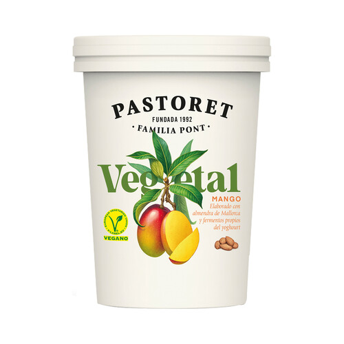 PASTORET Especialidad a base de almendra de Mallorca con mango y fermentos del yoghourt Vegetal 500 g.