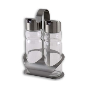 Imagen de Conjunto de vinagrera y aceitera Sabor, fabricada en vidrio con tapas de acero inoxidable MONIX.