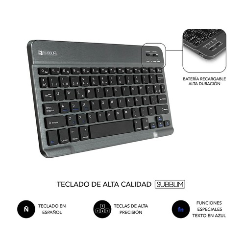 Funda para tablet 10,1" con teclado SUBBLIM Keytab Pro, conexión Bluetooth, función soporte, cierre magnético.