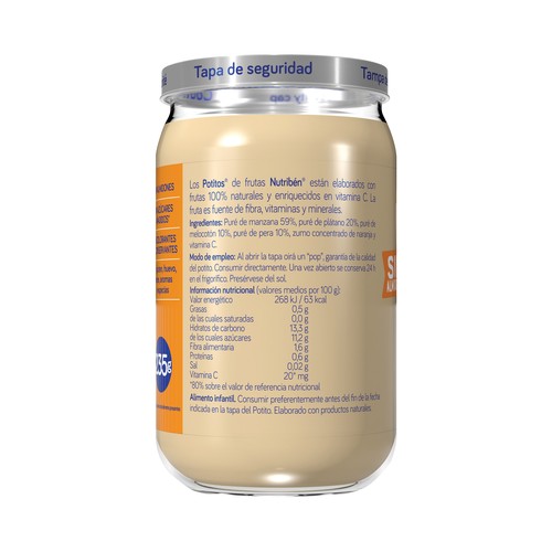 NUTRIBÉN Potitos® de fruta (manzana, plátano melocotón y piña) a partir de 6 meses 235 g.